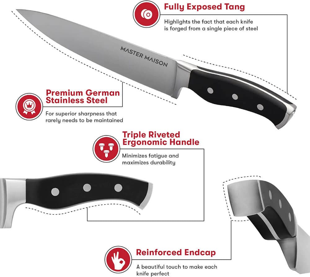 Master Maison 19Piece Kitchen Knife Set with Wooden Kitchen Knife