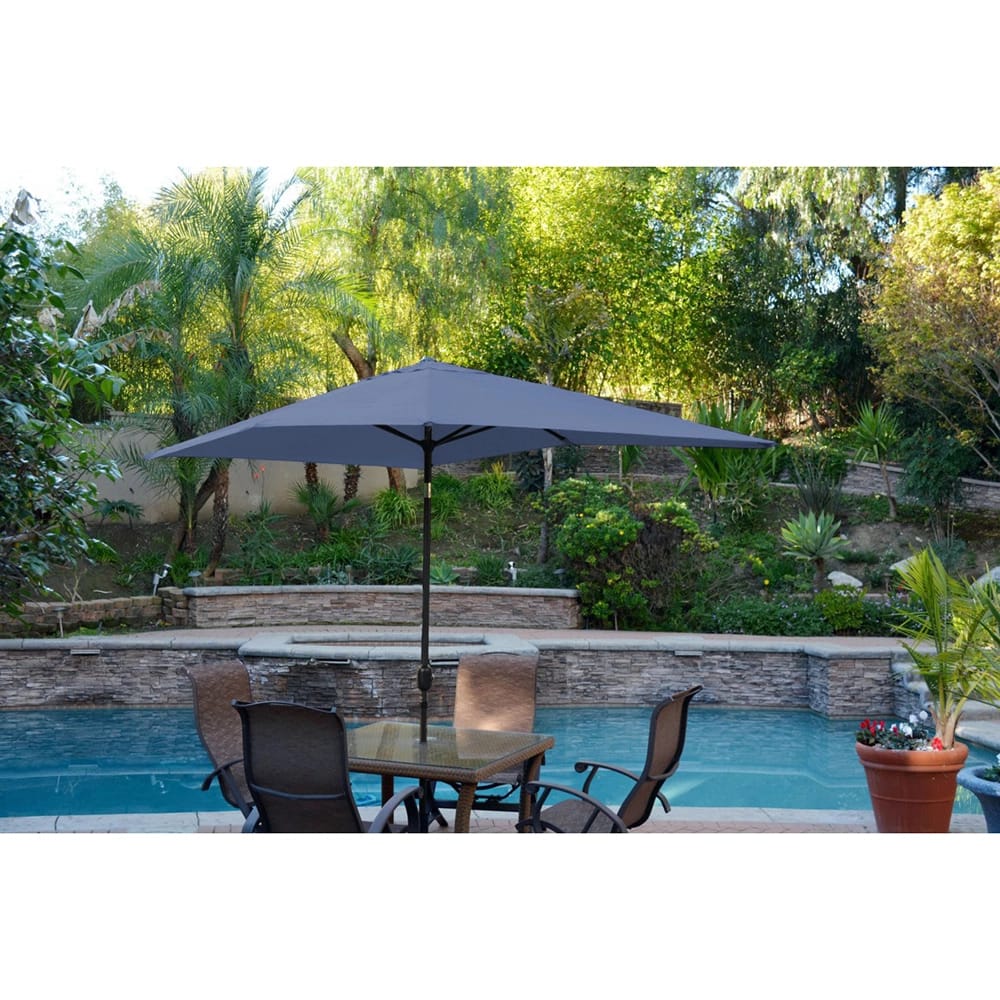Jeco 6.5' x 10' Rectangular Aluminum Patio Umbrella with Tilt and Crank, Blue/Black