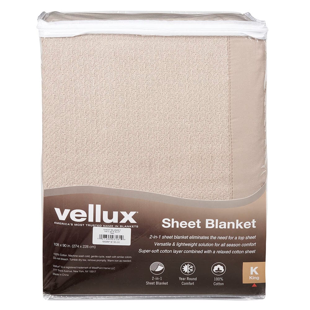 Vellux Cotton 2-in-1 King Sheet Blanket, Tan