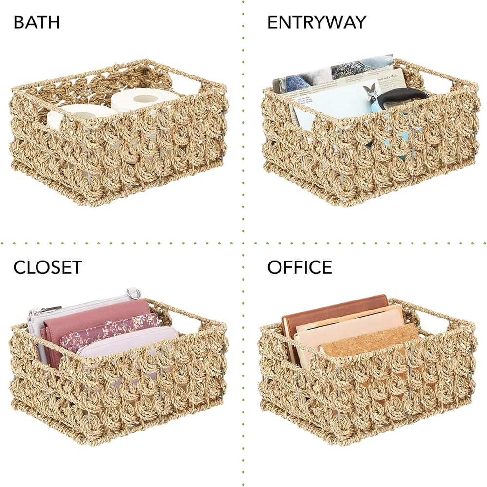 mDesign Woven Seagrass Pantry Organizer Basket, Natural, 6 Pack