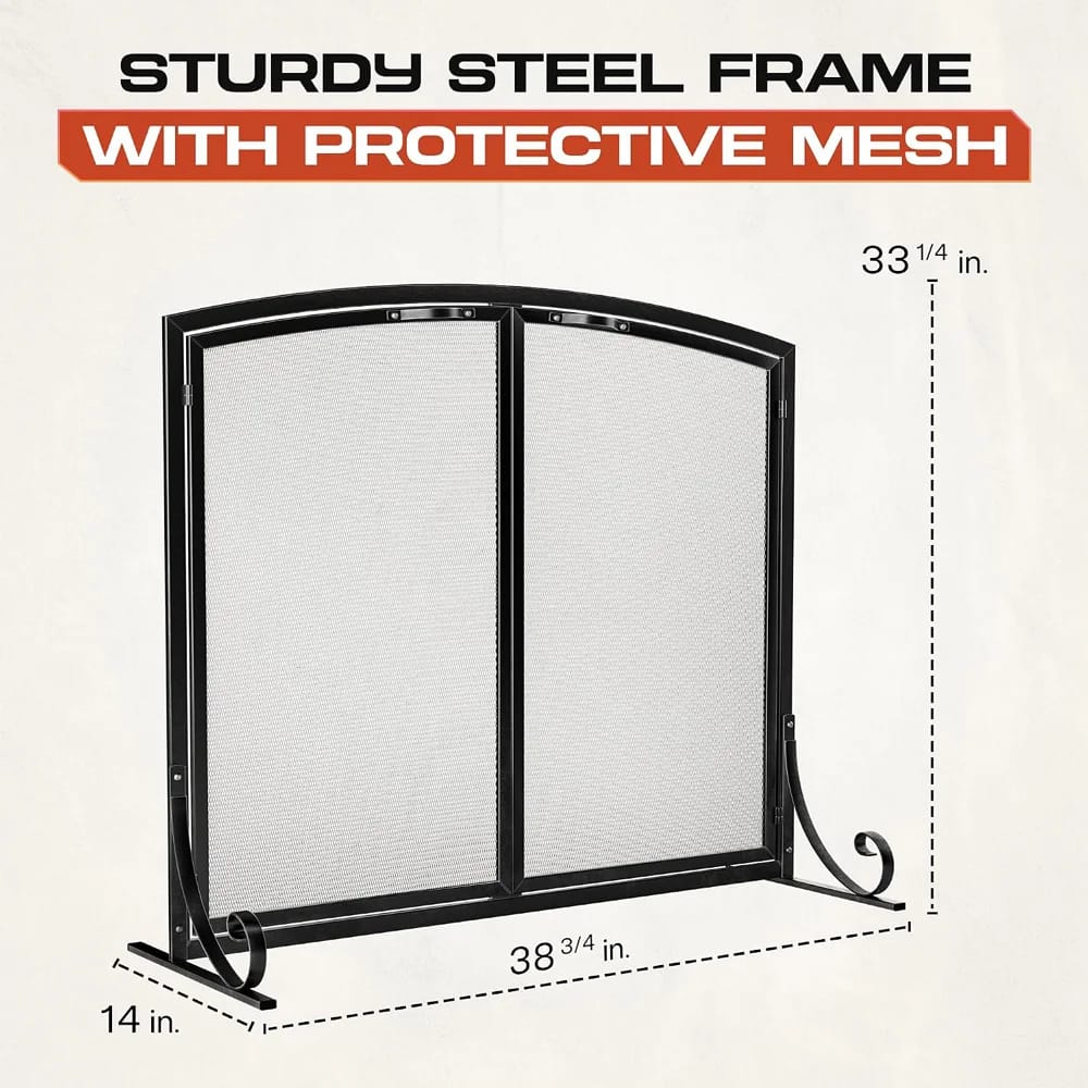 Idzo Fireplace Screen with Doors, Black