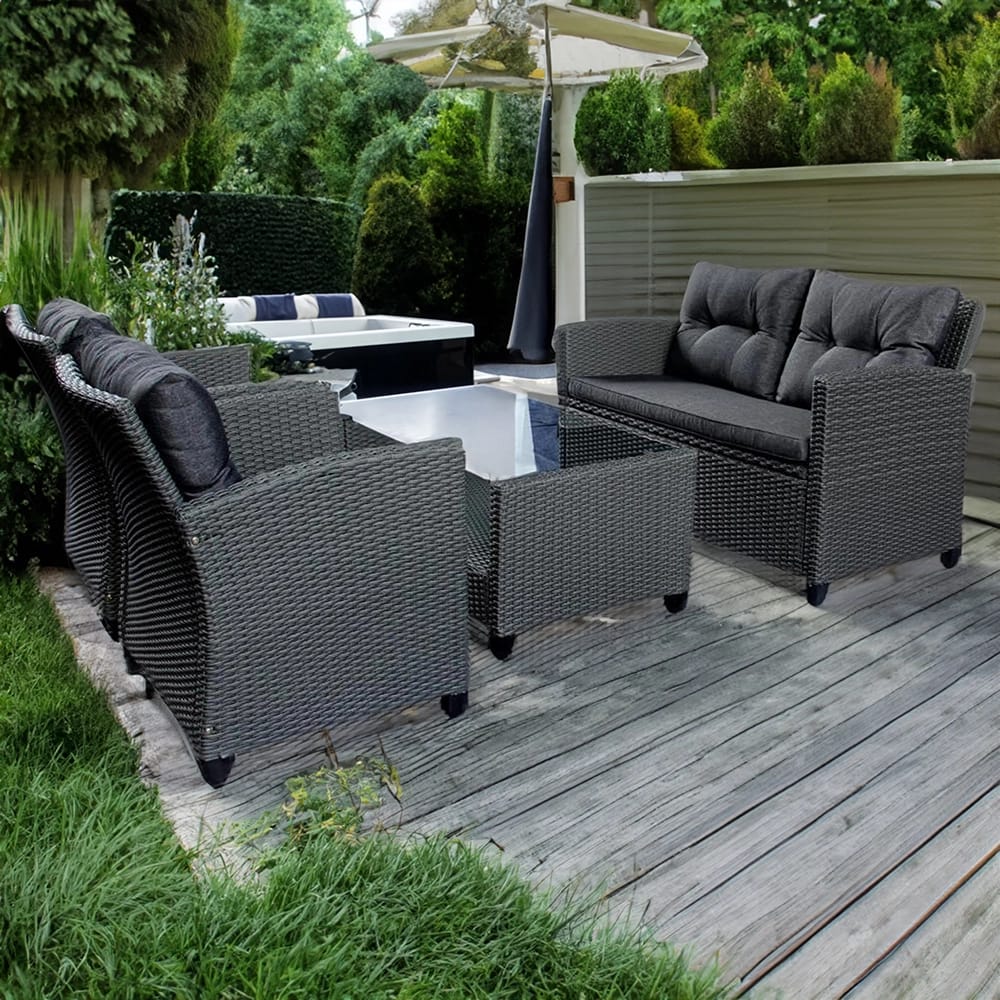 Outdoor 4-Piece Resin Wicker Patio Set, Black/Black