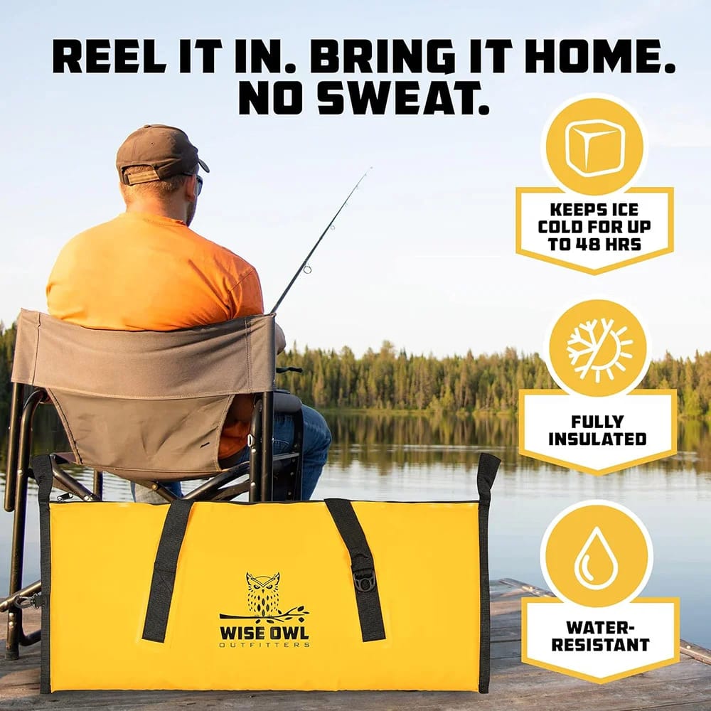 Wise Owl Outfitters Large Insulated Fishing Bag, Yellow, 68" x 24"