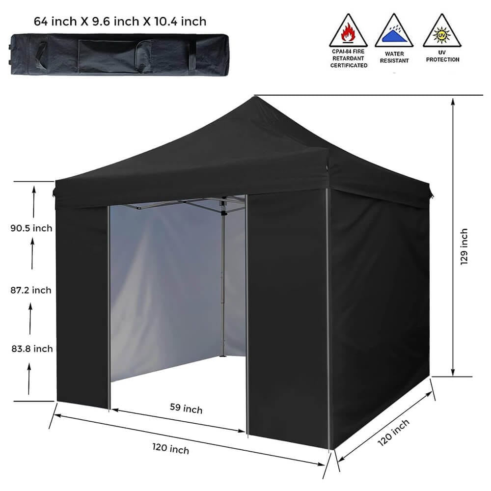 10' x 10' Pop-Up Canopy Tent with 5 Sidewalls, Black