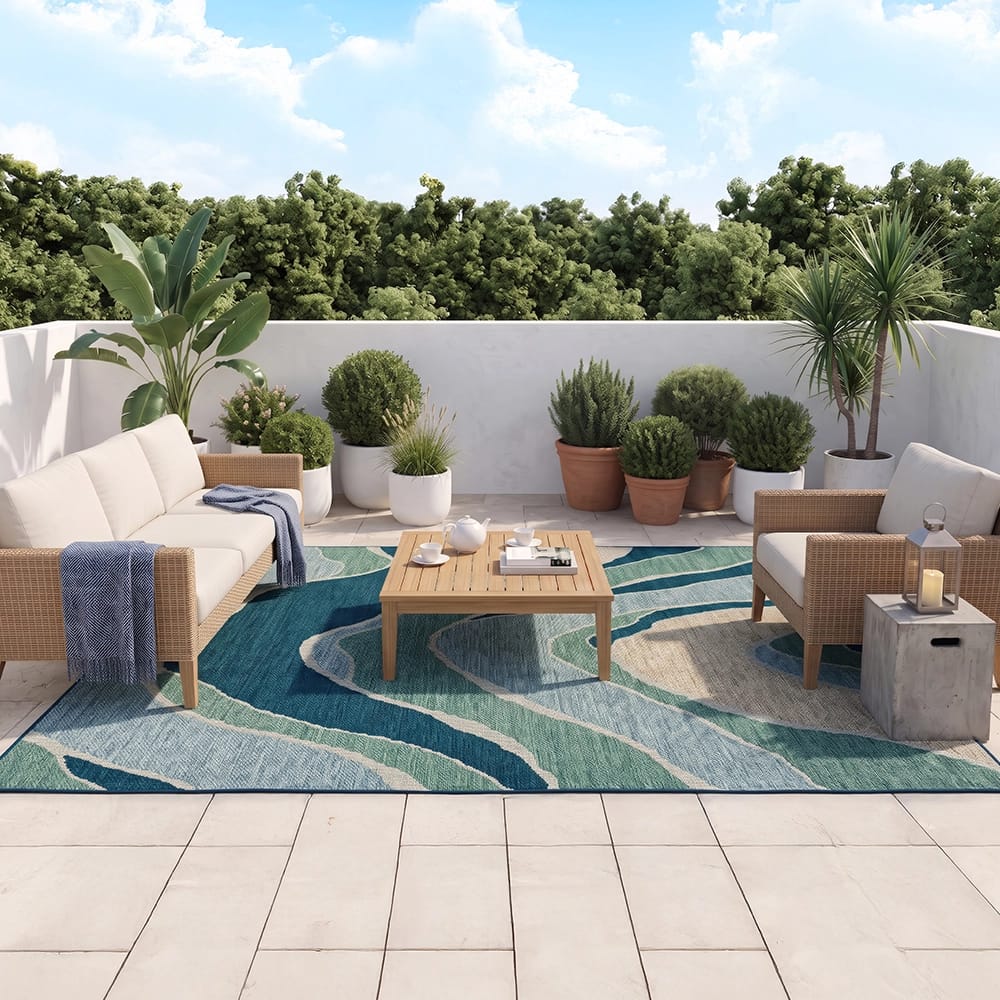 Mohawk Indoor/Outdoor Area Rug, Aqua Waves, 8' x 10'