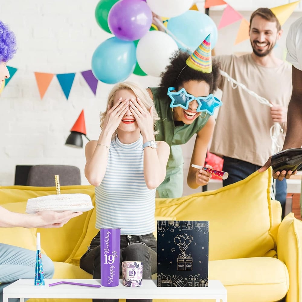 19th Birthday Tumbler Gift Set, Purple