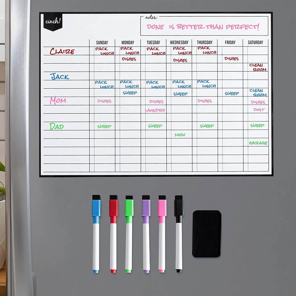 Cinch! 17" x 12" Magnetic Dry Erase Chore Chart Whiteboard for Kitchen Fridge