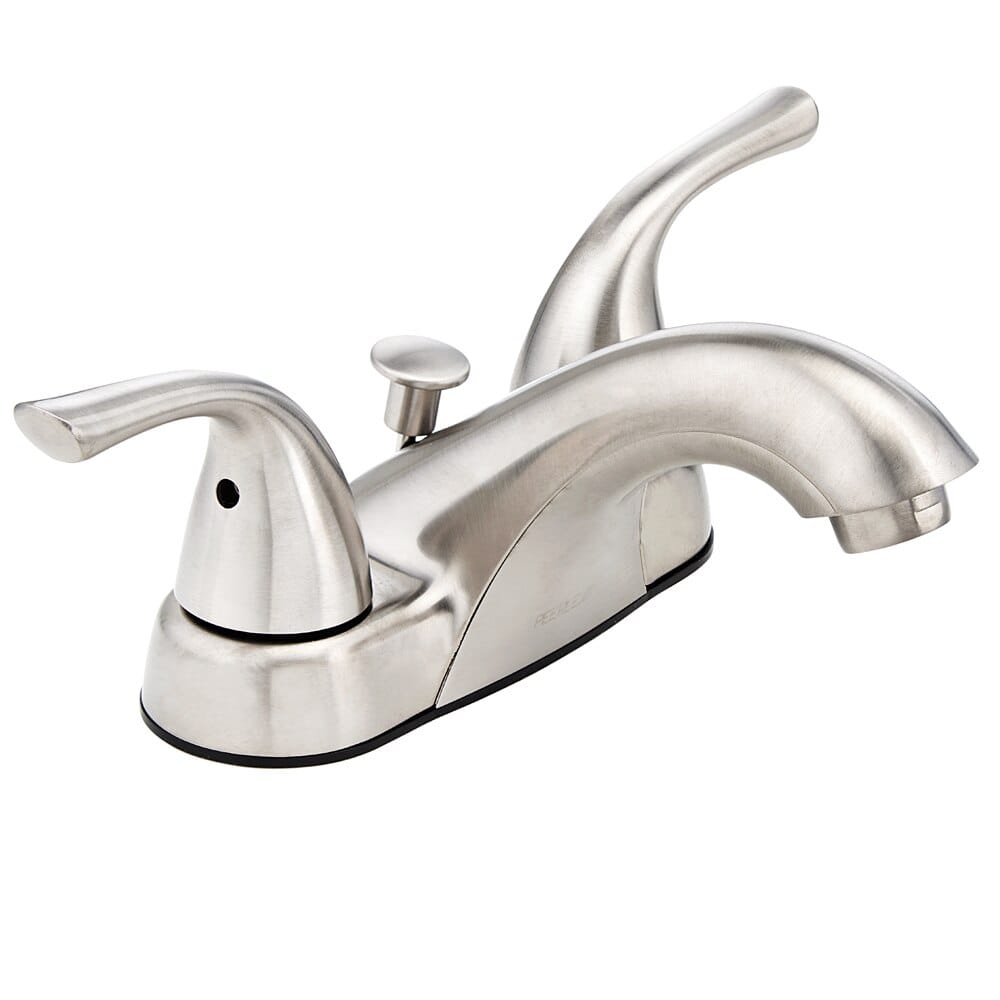 Peerless Short Spout Dual-Handle Centerset Bathroom Faucet with Pop-Up, Brushed Nickel