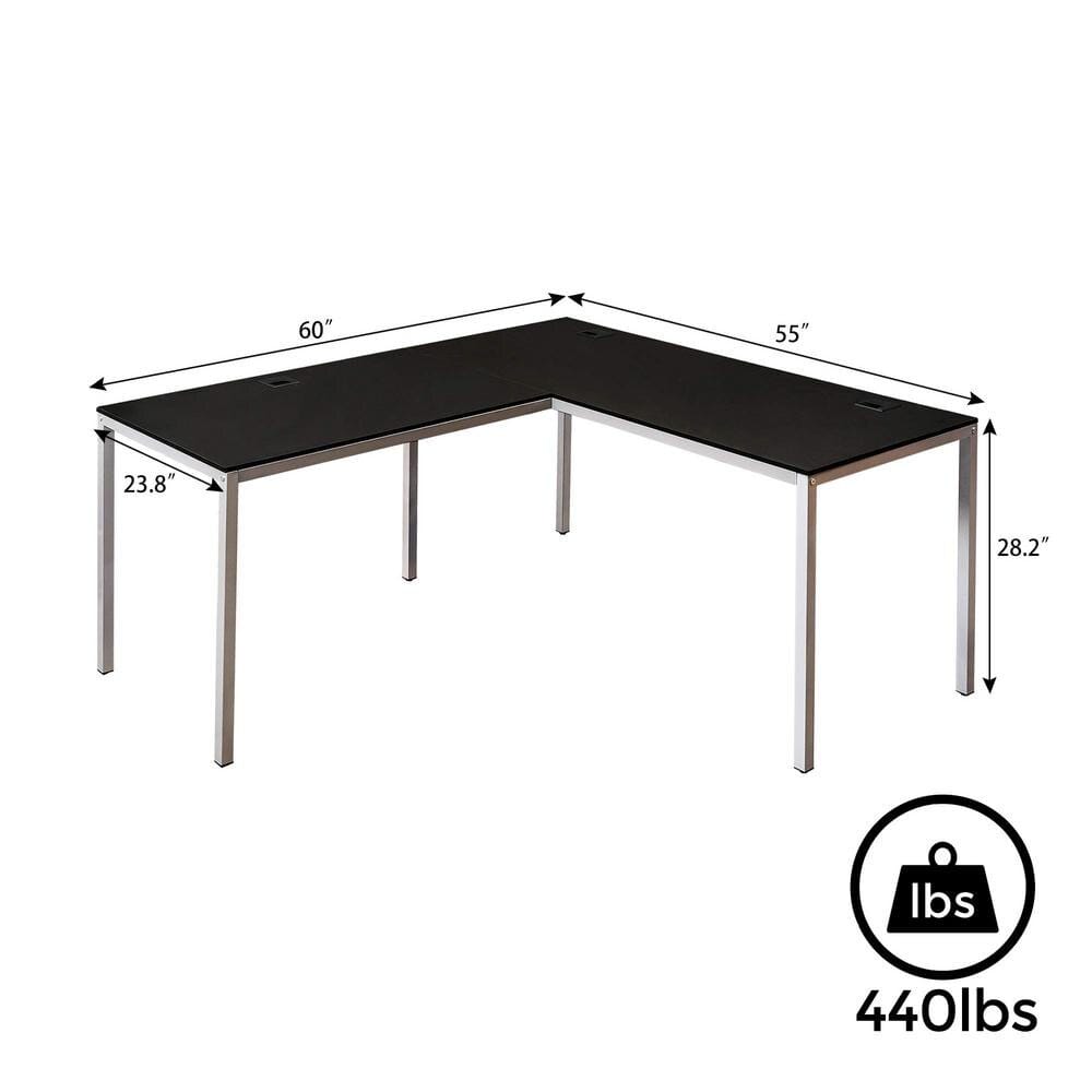 60" L-Shaped Corner Computer Desk, Black