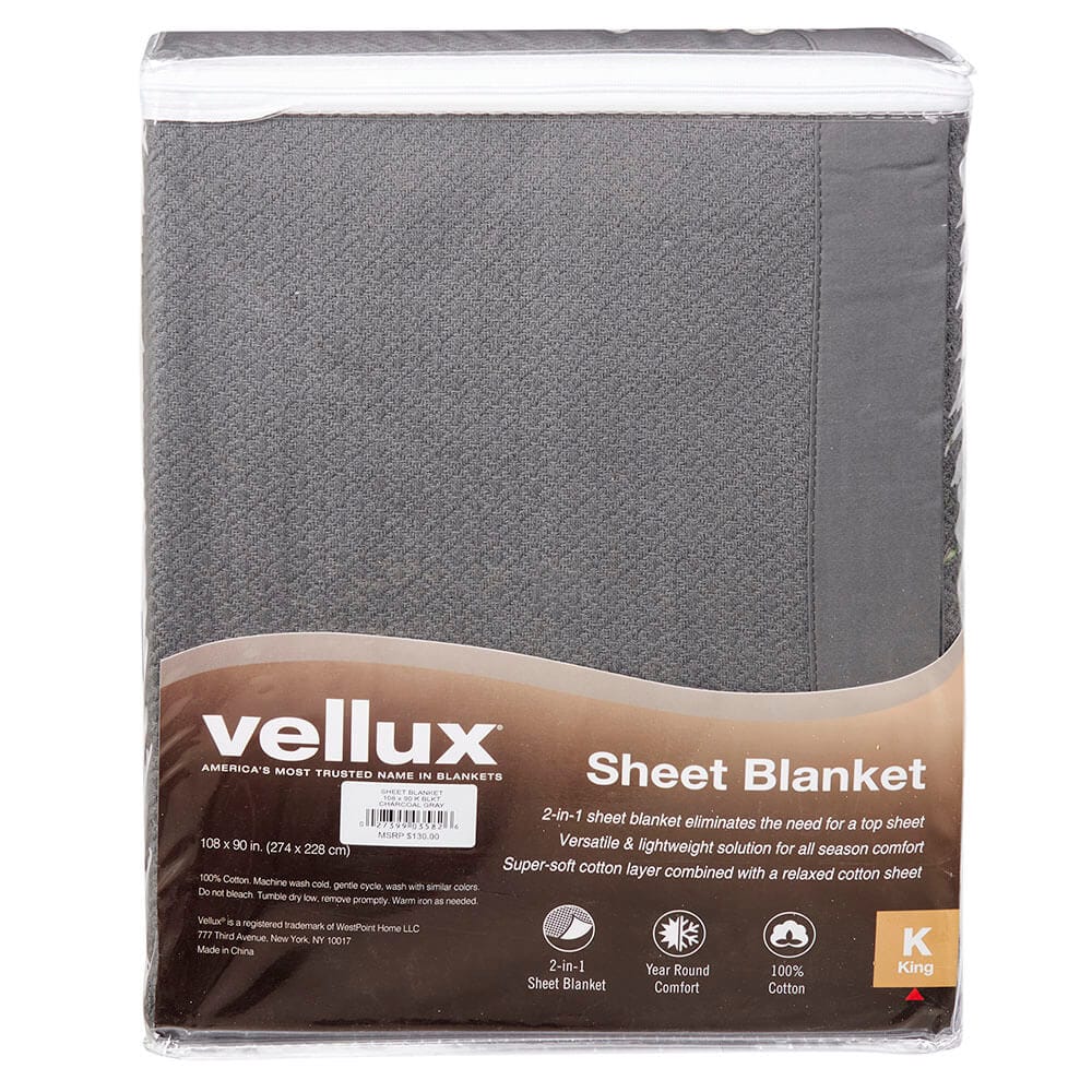 Vellux Cotton 2-in-1 King Sheet Blanket, Gray