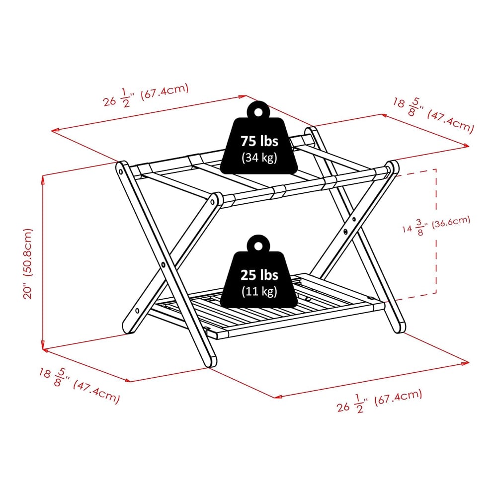 Whitmor Rubberwood Folding Luggage Rack, Walnut