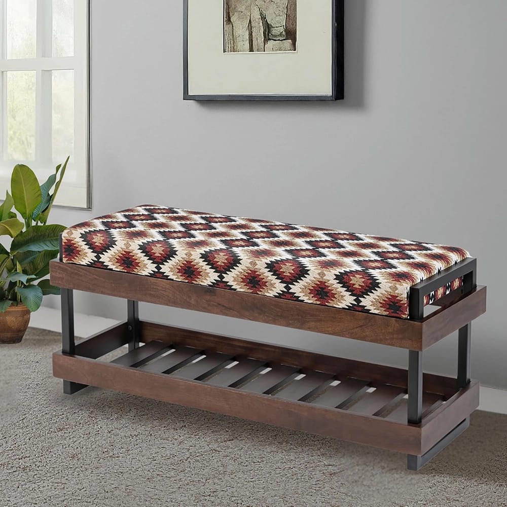 Albany Living Upholstered Bench with Shoe Rack, Red/Black
