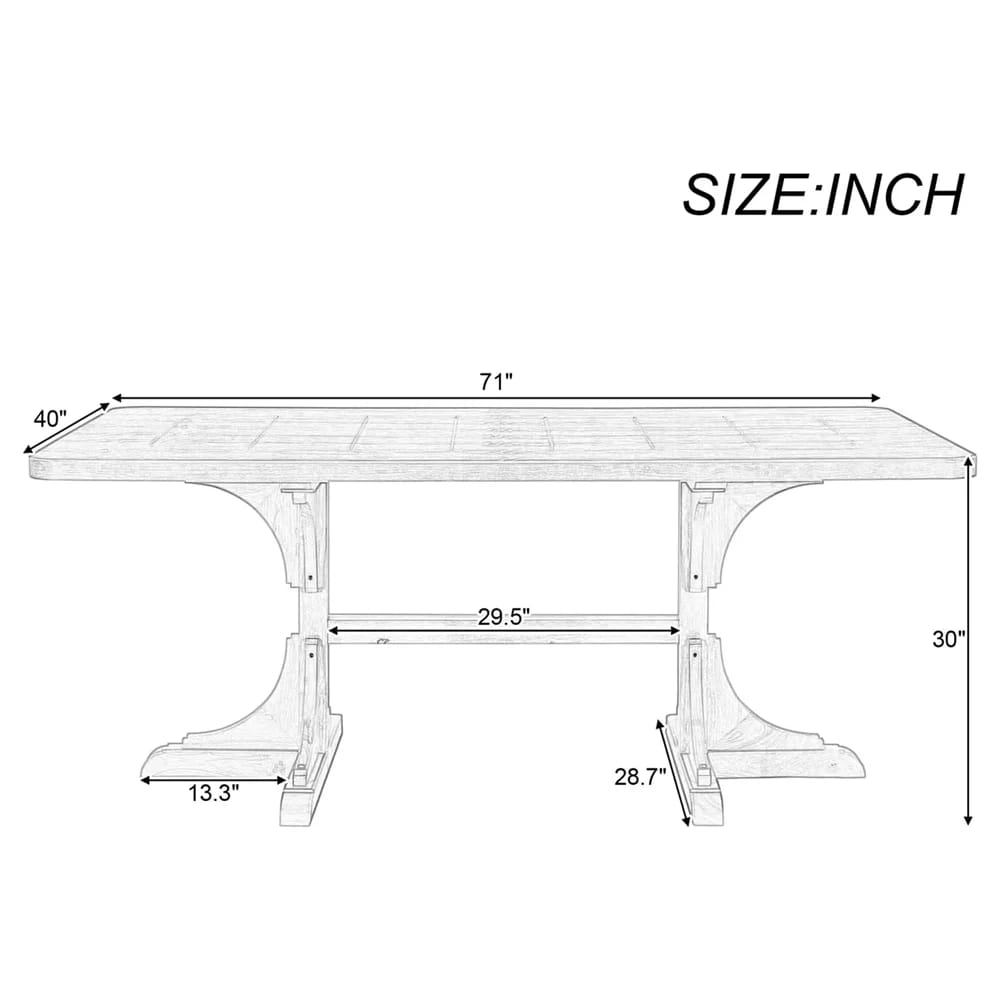 Retro Style Wooden Rectangular Dining Table, Gray