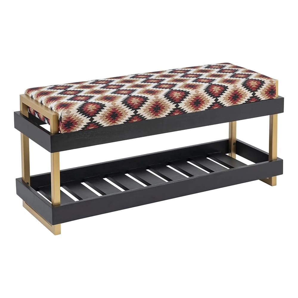 Albany Living Upholstered Bench with Wooden Shoe Rack, Red/Black