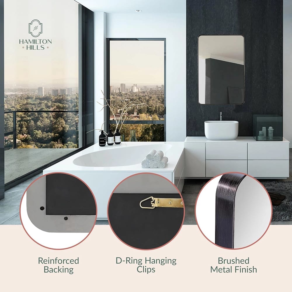 Hamilton Hills 24" x 36" Metal Frame Mirror, Black