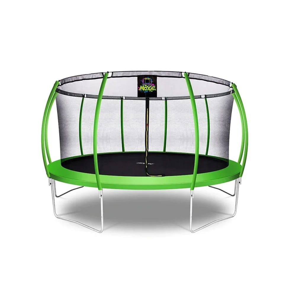 Machrus Moxie Pumpkin-Shaped Outdoor Trampoline Set with Premium Top-Ring Frame Safety Enclosure, Apple Green, 15'