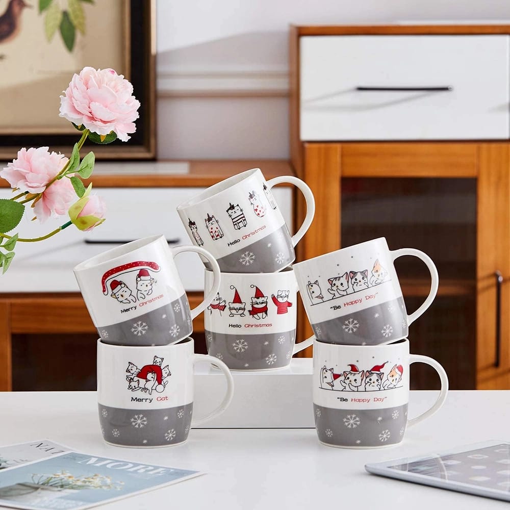 Bruntmor 14 oz Christmas Coffee Mugs, 6 Count
