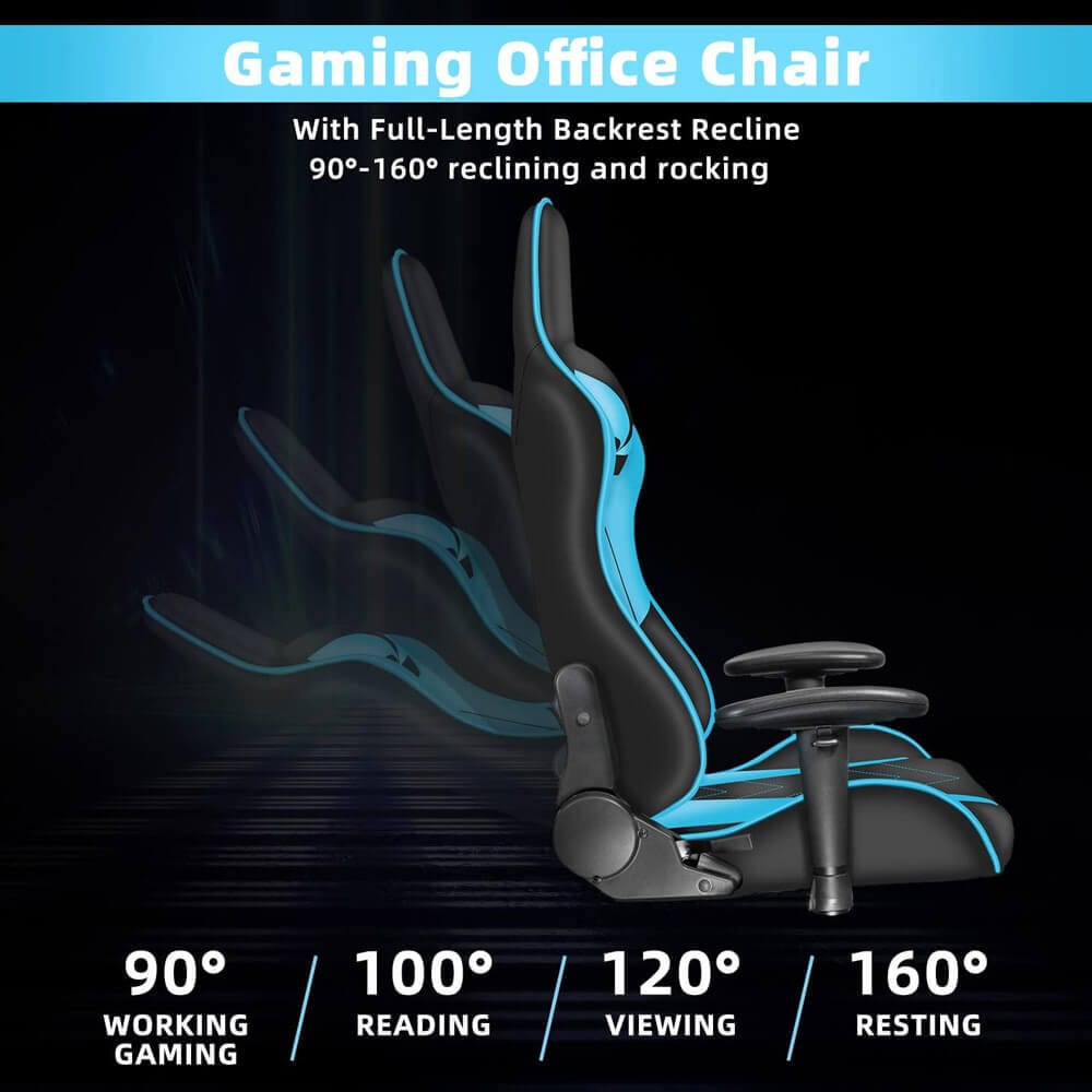 DualThunder Ergonomic High Back Gaming Chair, Blue/Black