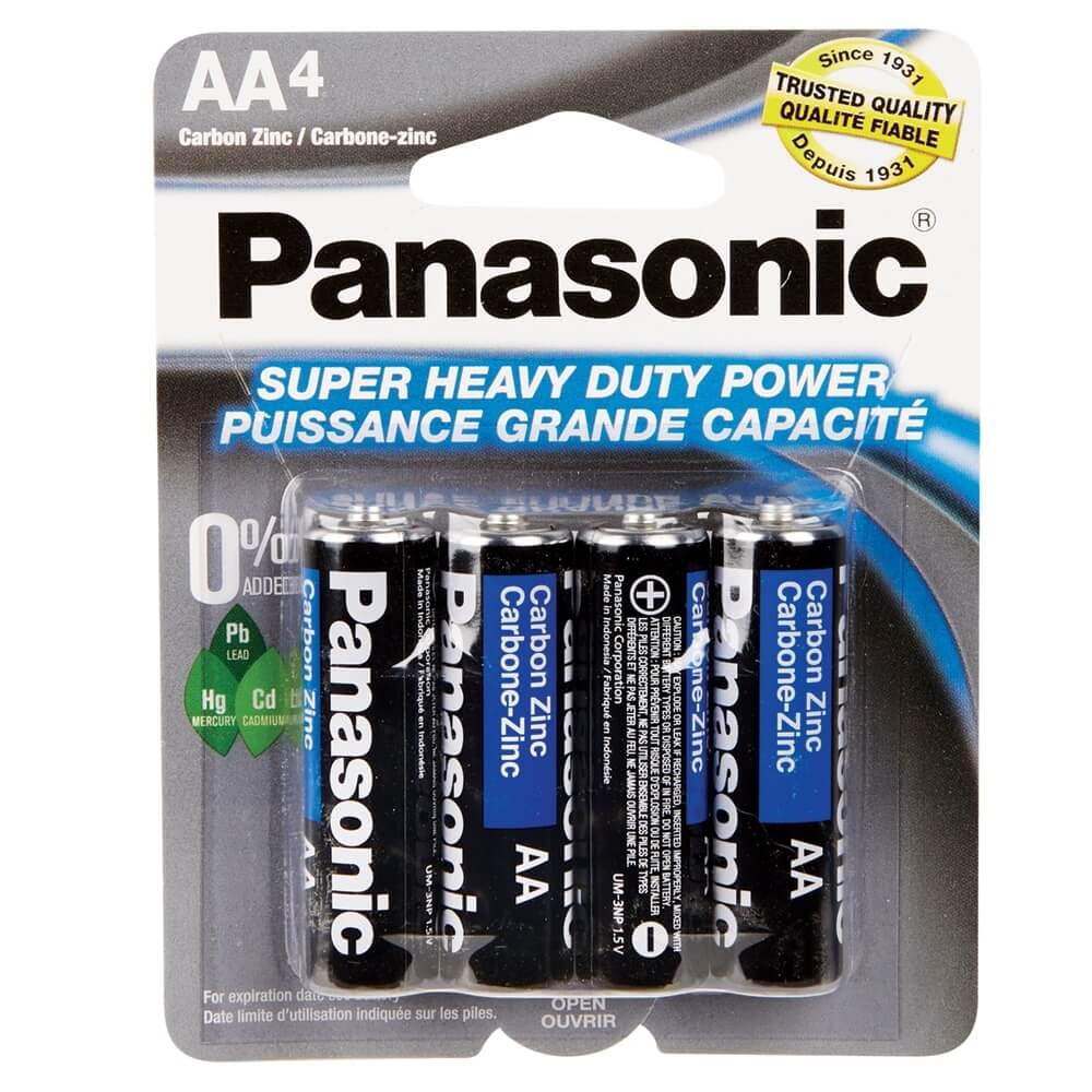 Panasonic Super Heavy-Duty Power Carbon Zinc AA Batteries, 4-Count