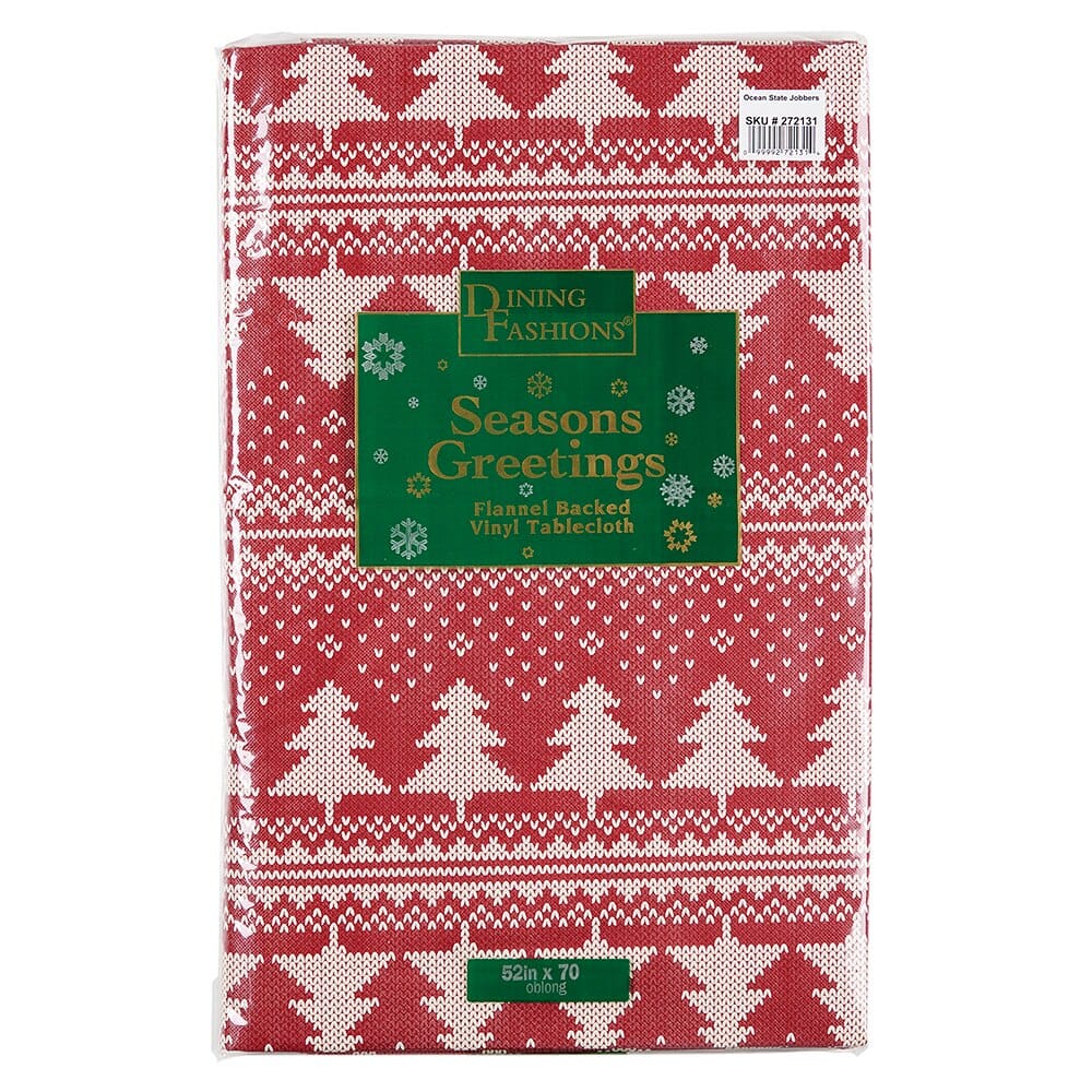 Seasons Greetings Holiday Vinyl Tablecloth with Flannel Backing