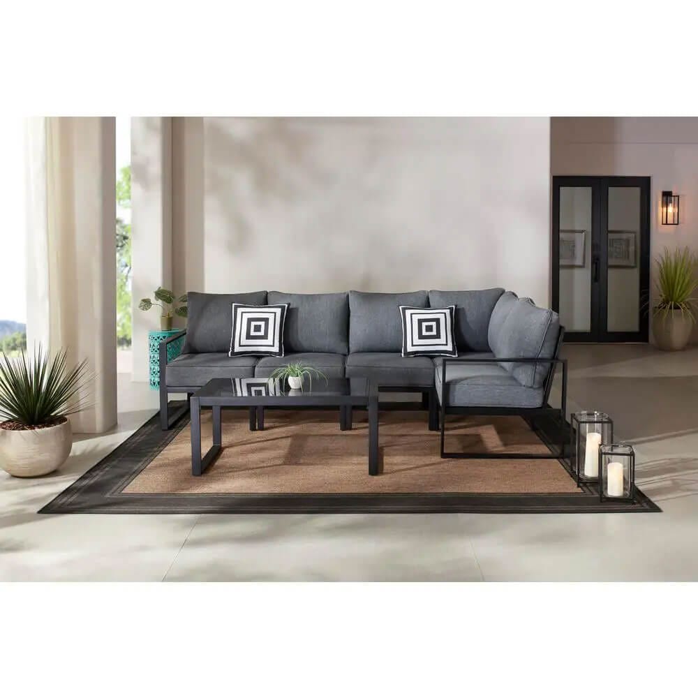 Hampton Bay Barclay 6-Piece Patio Sectional Sofa Set with Coffee Table, Gray/Black