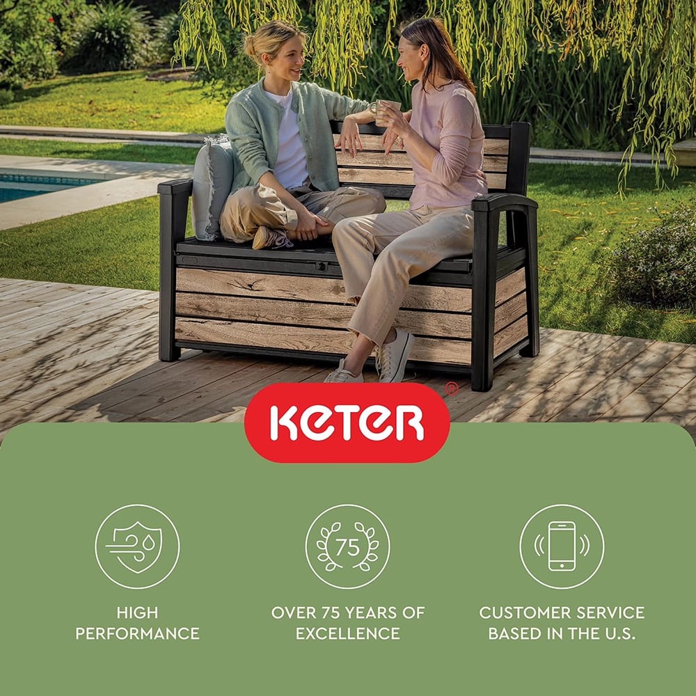 Keter 60-Gallon Resin Outdoor Storage Bench, Pine