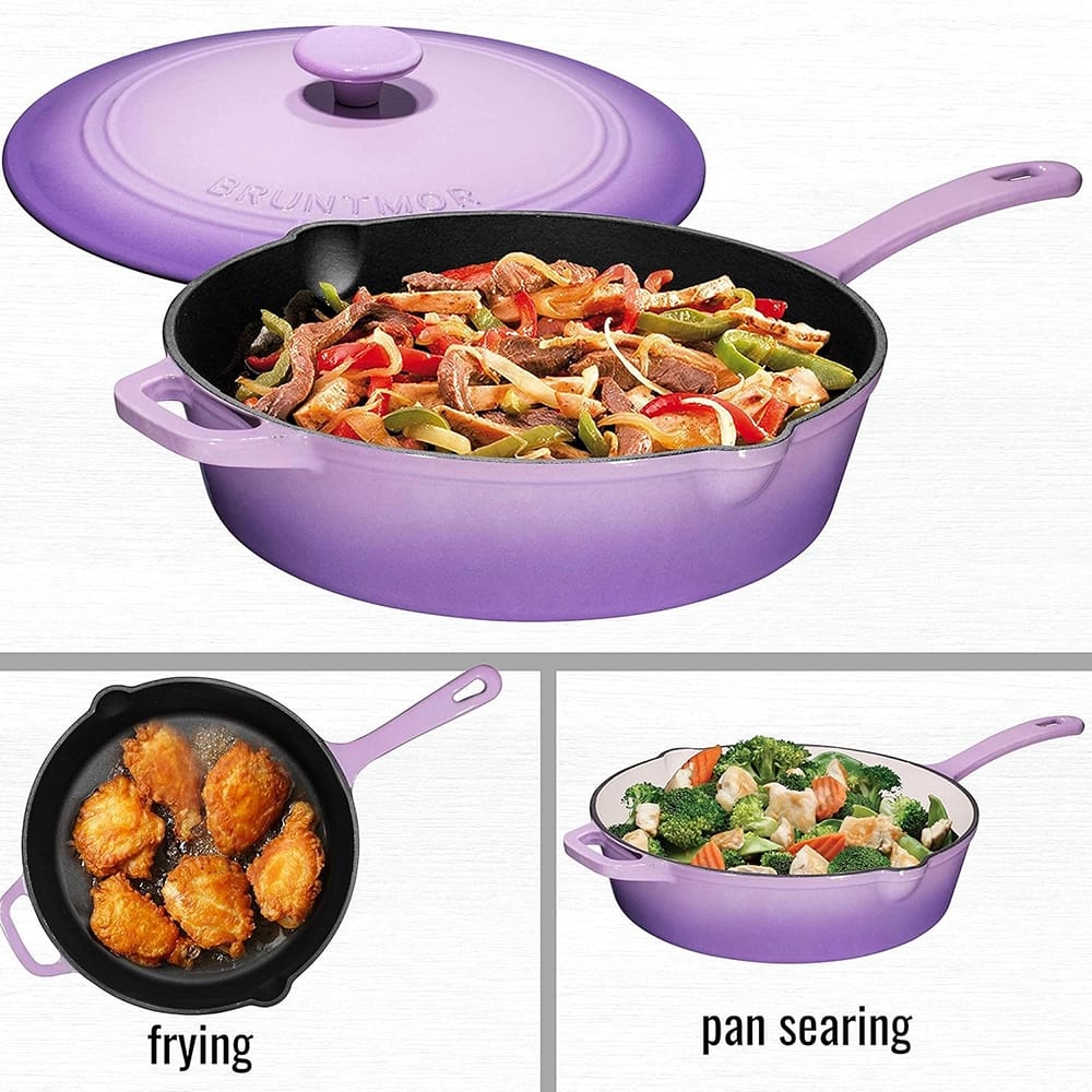 Bruntmor 5-Quart Cast Iron Skillet With Lid, Purple