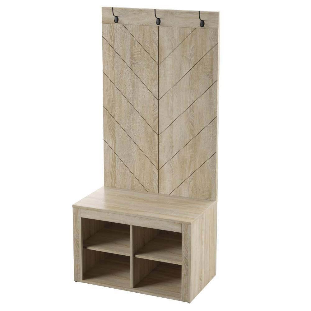 Twin Star Home Chevron Hall Tree with 4 Storage Cubbies, Minden Oak