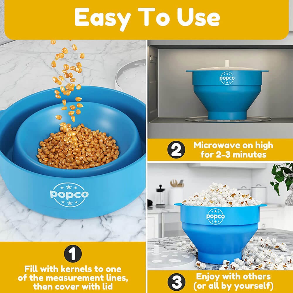 POPCO Silicone Microwave Popcorn Popper with Handles, Translucent Aqua