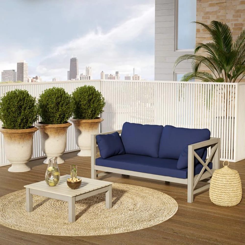 TK Classics 2 Piece Outdoor Conversation Set, Gray/Navy