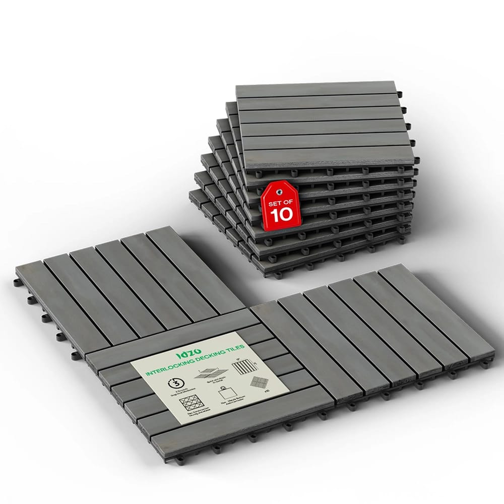 Idzo Interlocking Waterproof Acacia Deck Tiles, Gray, 10 ct, 9.6 sq ft