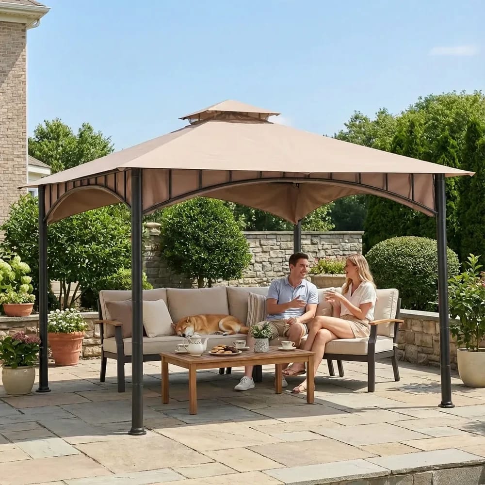Sunjoy 11' x 11' Canopy Gazebo with Bamboo Look Steel Frame