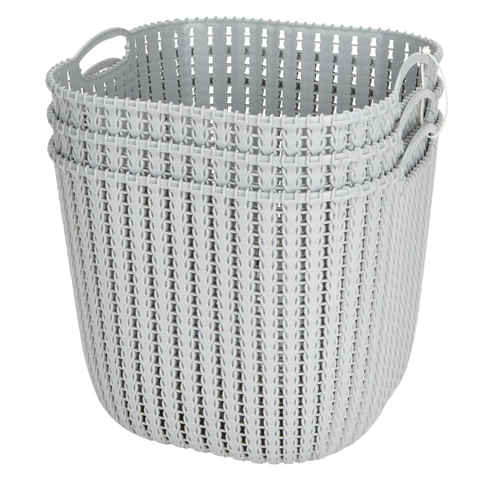 Small Plastic Gray Storage Baskets with Handles, 3-Count