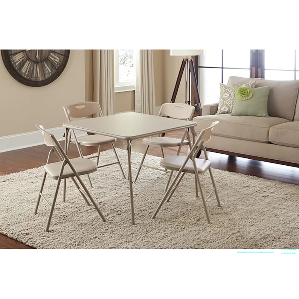 Cosco 5-Piece Portable Folding Card Table Set, Antique Linen