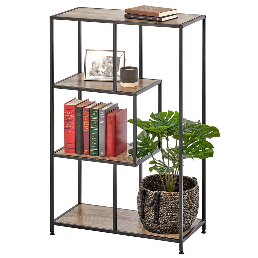 mDesign Mid-Century 4-Tier Storage Bookshelf, Black/Gray Wash
