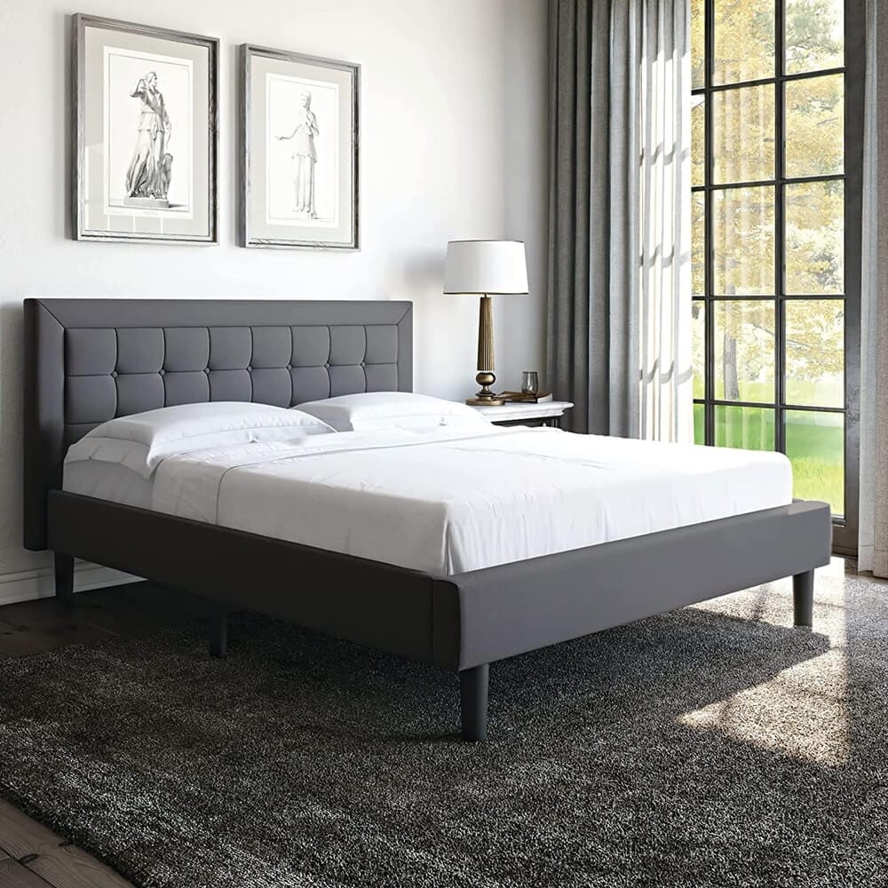 Classic Brands Mornington Upholstered Full Platform Bed Frame, Gray