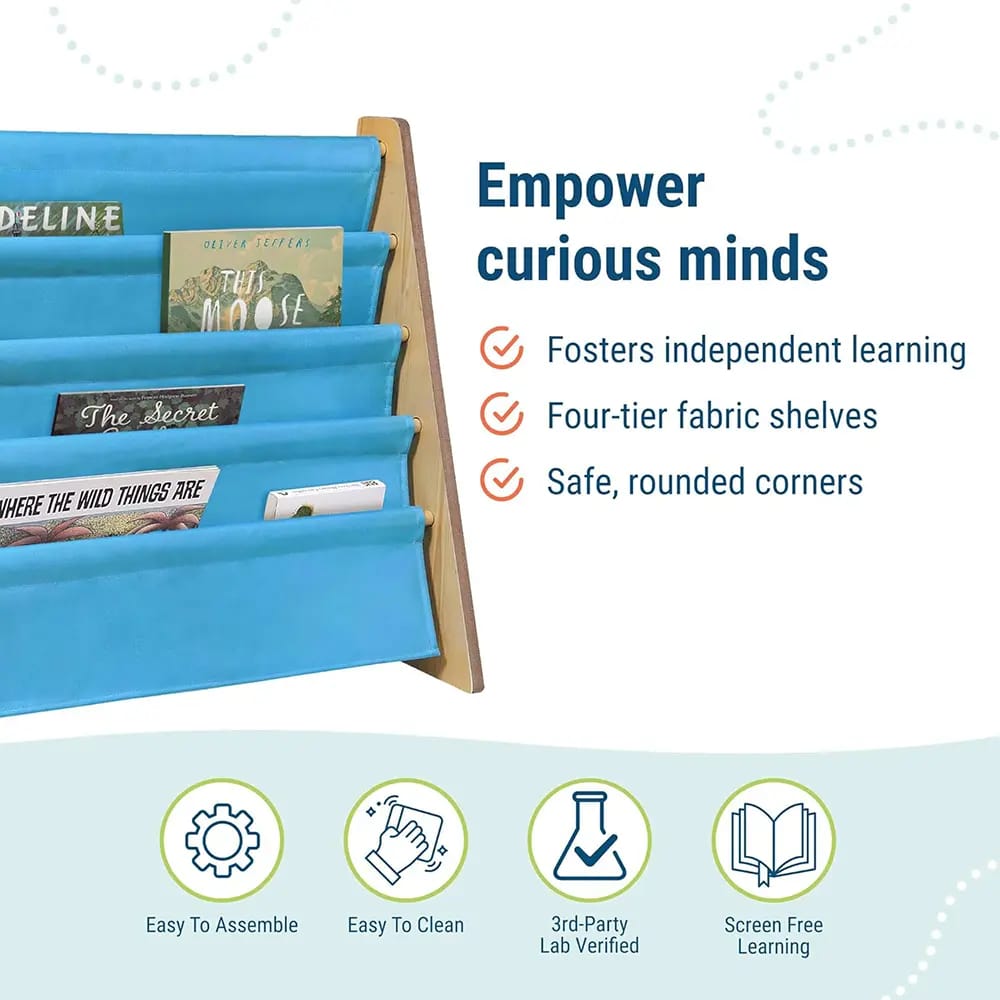 Wildkin Kids Canvas Bookshelf, Natural/Sky Blue