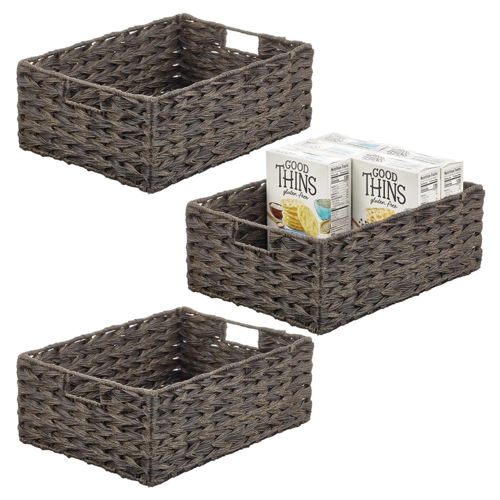 mDesign Woven Farmhouse Pantry Basket, Espresso, 3 Pack