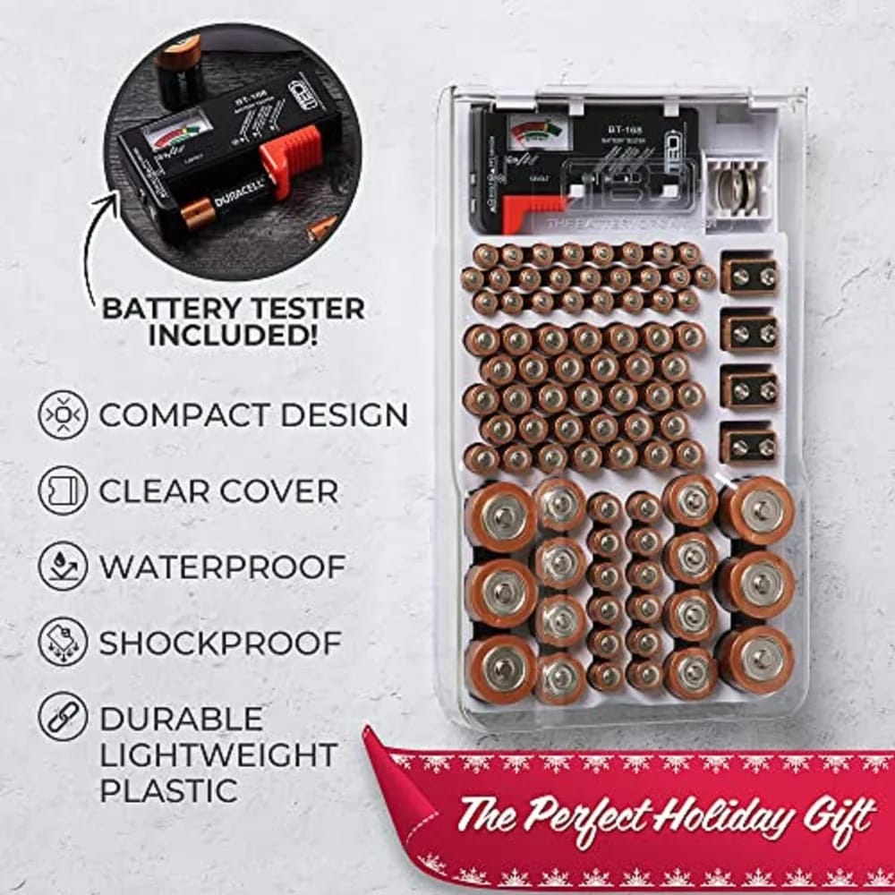 The Battery Organizer  Battery Storage Organizer with Tester and Case, Purple