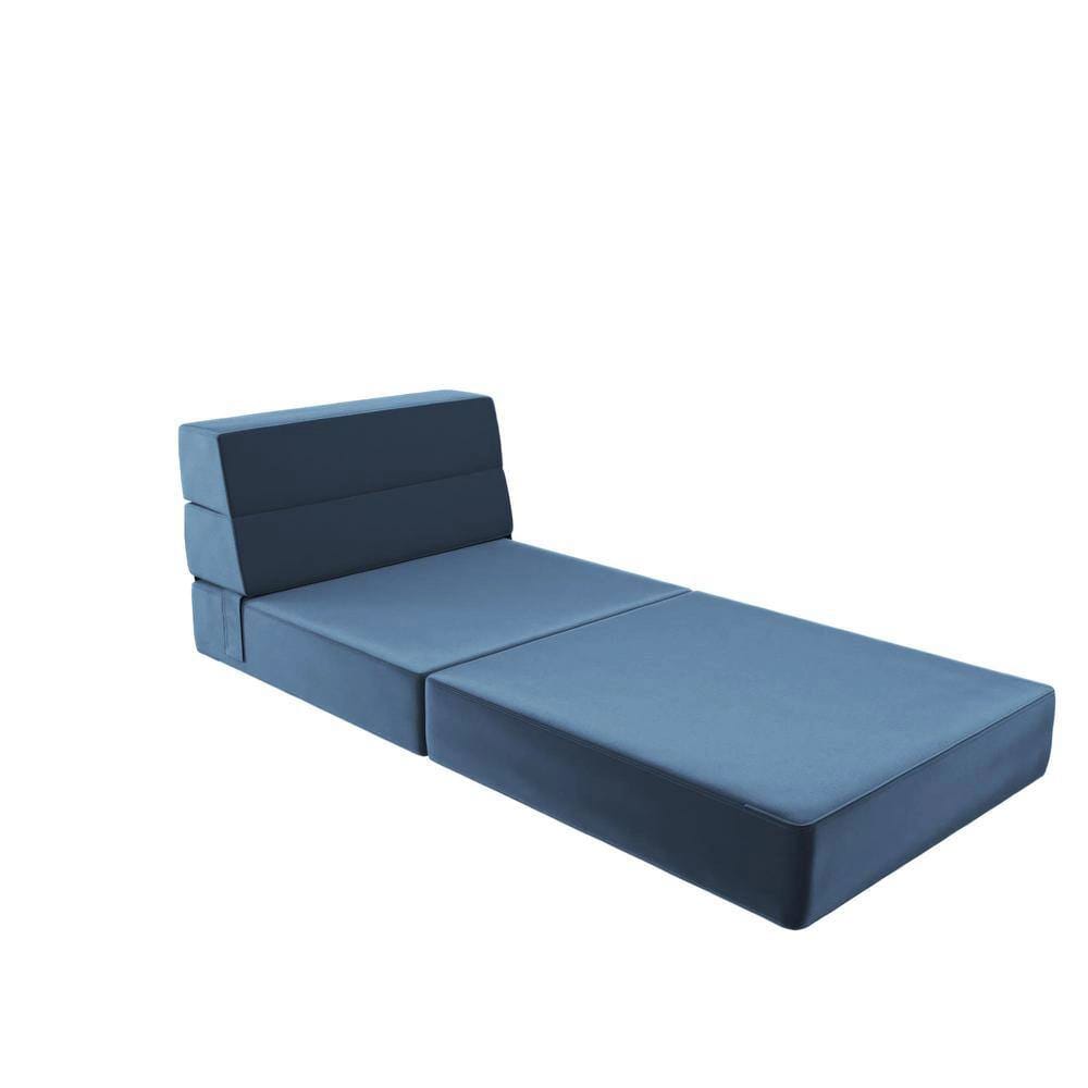 Novogratz Modular Armless Chair and Lounger, Indigo Blue Velour