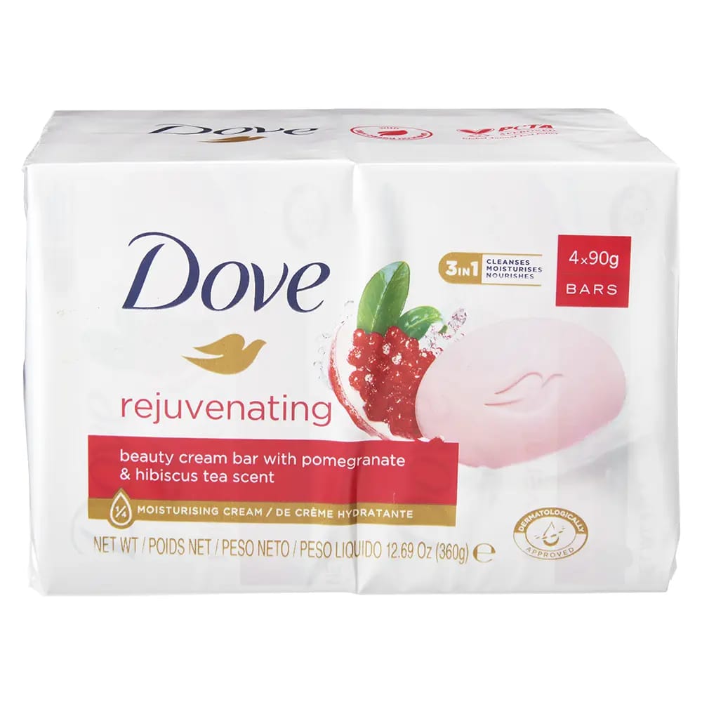 Dove Rejuvenating Pomegranate & Hibiscus Tea Beauty Cream Bar Soap, 4 Count