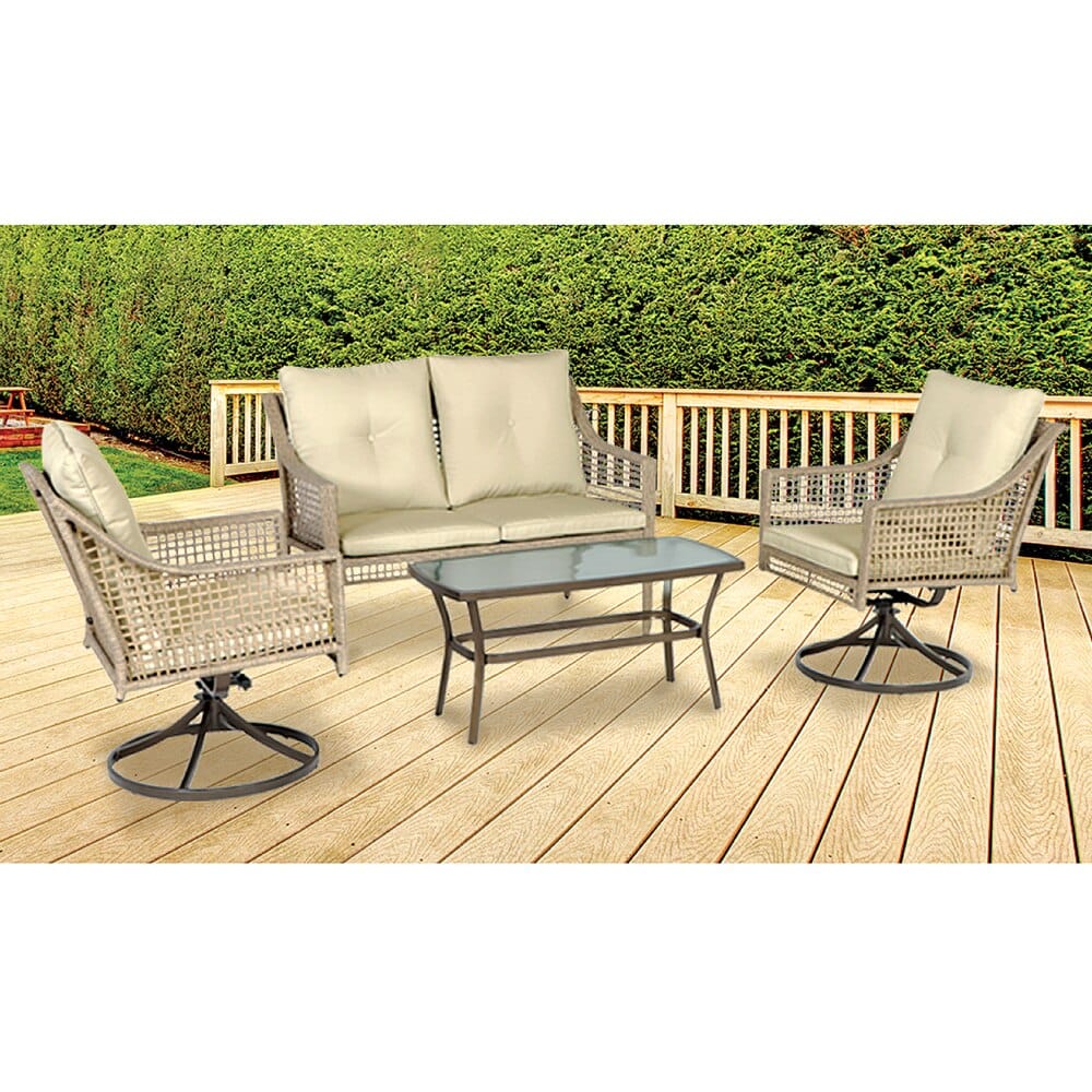 4-Piece Swivel Resin Wicker Patio Set with Cushions