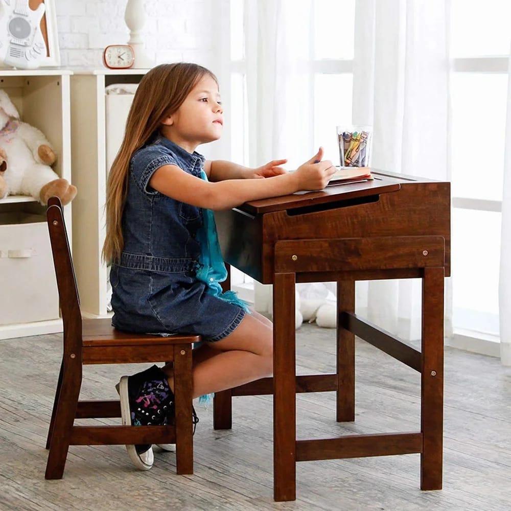 Lipper International Child's Slanted Top Desk & Chair, Walnut Finish