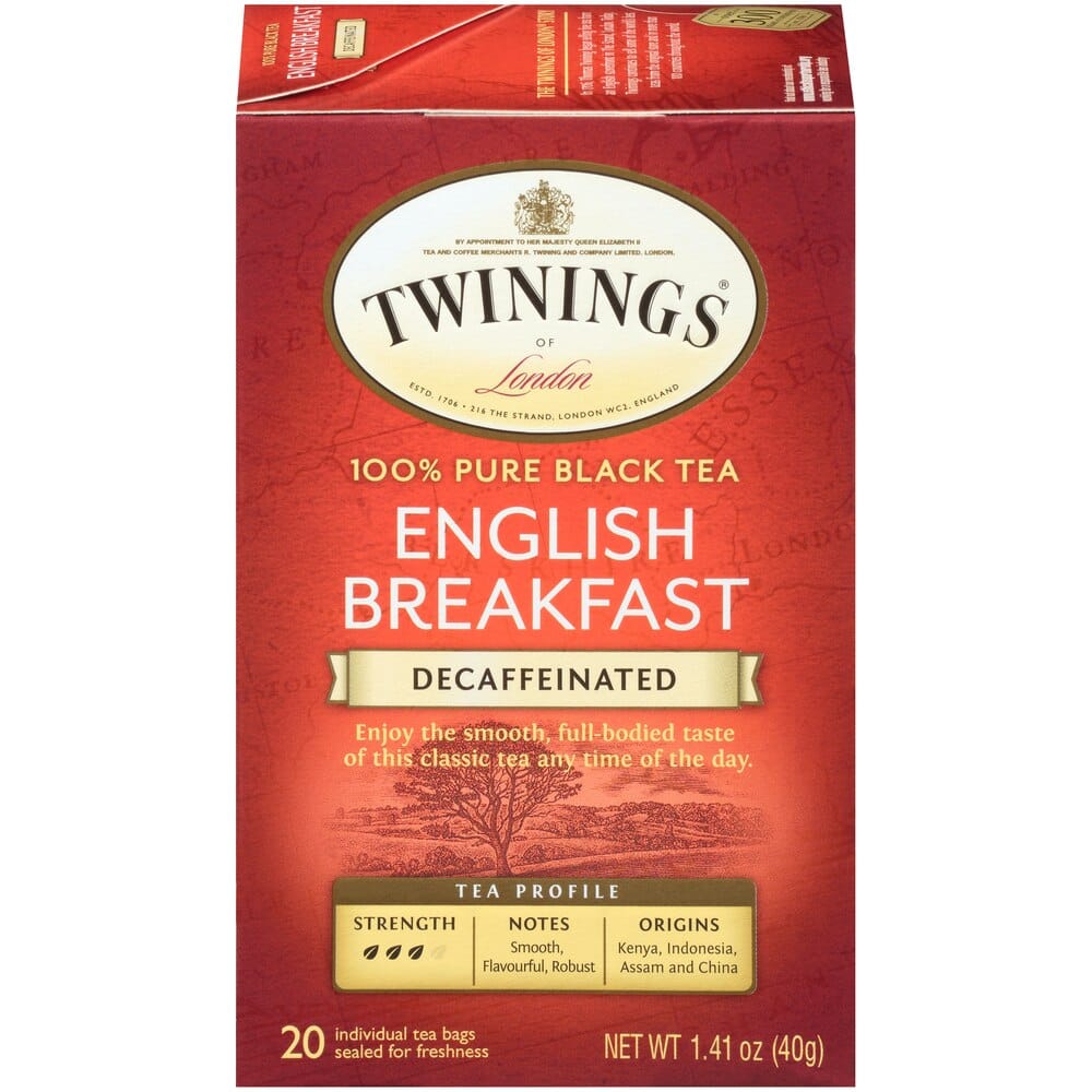 Twinings of London Decaffeinated English Breakfast Black Tea Bags, 20 Count