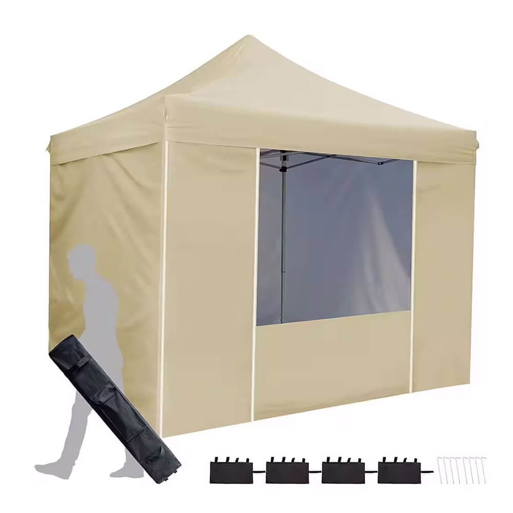 10 x 10 Pop Up Canopy Tent with 5 Sidewalls Beige