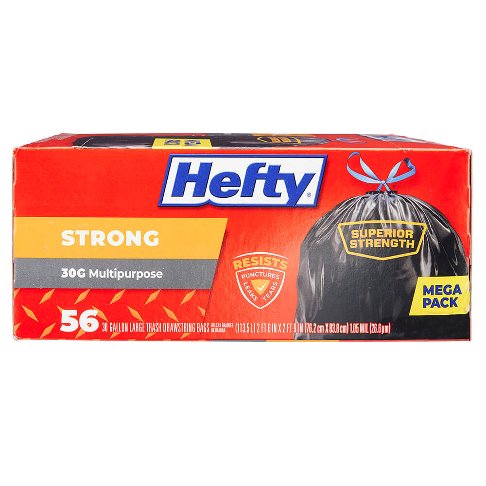 Hefty Strong Multipurpose 30 Gallon Trash Bags, 56 Count