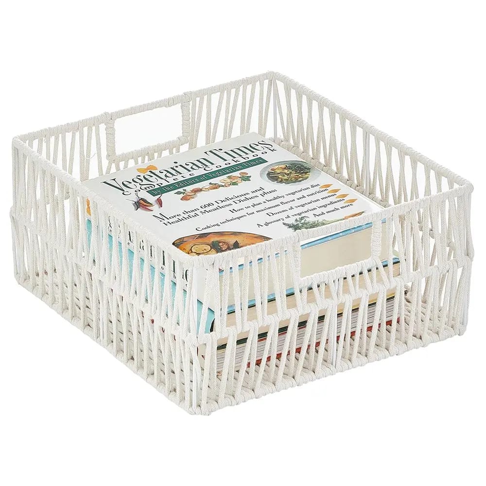 mDesign Cotton Macrame Storage Basket, White, 6 Pack