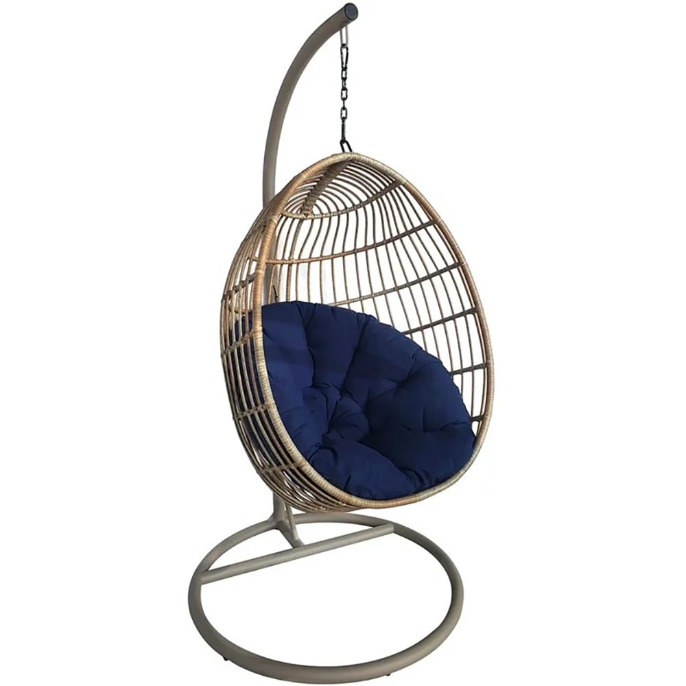 TK Classics Wicker Swing Chair, Beige/Navy