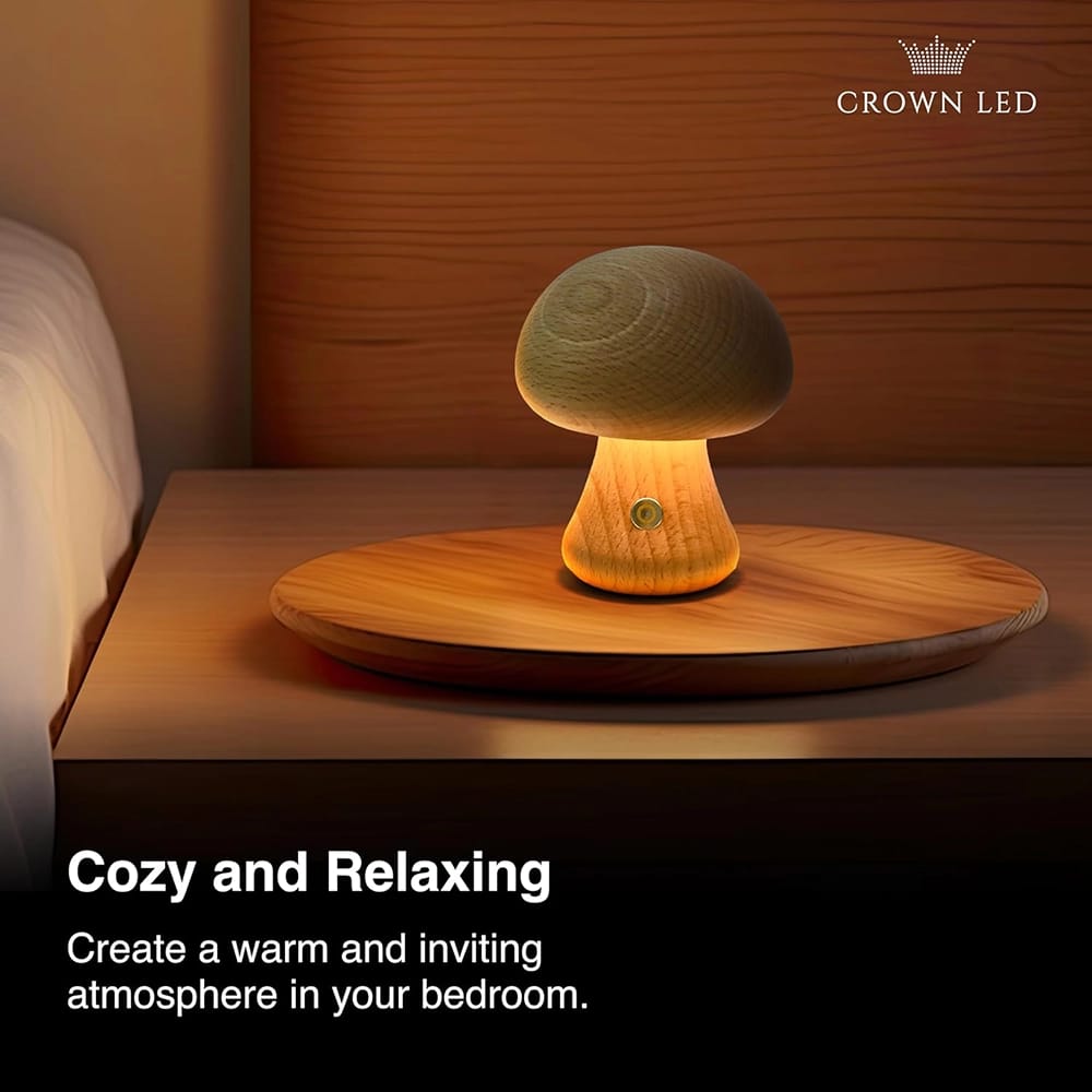CROWN LED Rechargeable Wooden Mushroom Lamp