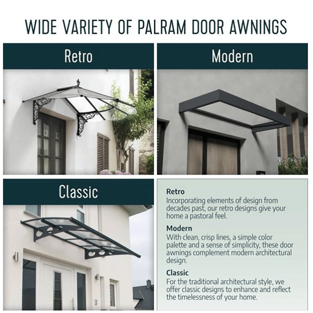 Canopia Garamond Door and Window Fixed Awning, Gray/Clear, 3’ x 7’